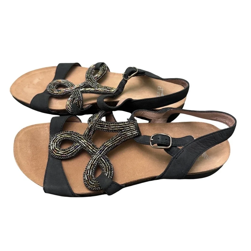 Dansko Reeta Beaded Sandals Black Sz 38 EU/ 7.5 US leather iridescent